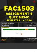 FAC1503 ASSIGNMENT 6 QUIZ MEMO - SEMESTER 1 - 2024 - UNISA - DUE : 16 MAY 2024 (INCLUDES 530 PAGES EXTRA MCQ BOOKLET WITH ANSWERS - DISTINCTION GUARANTEED)