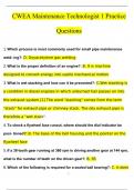 CWEA Maintenance Technologist 1 Practice Actual Exam 2024 Questions and Answers &lpar;2024 &sol; 2025&rpar; &lpar;Verified Answers&rpar;