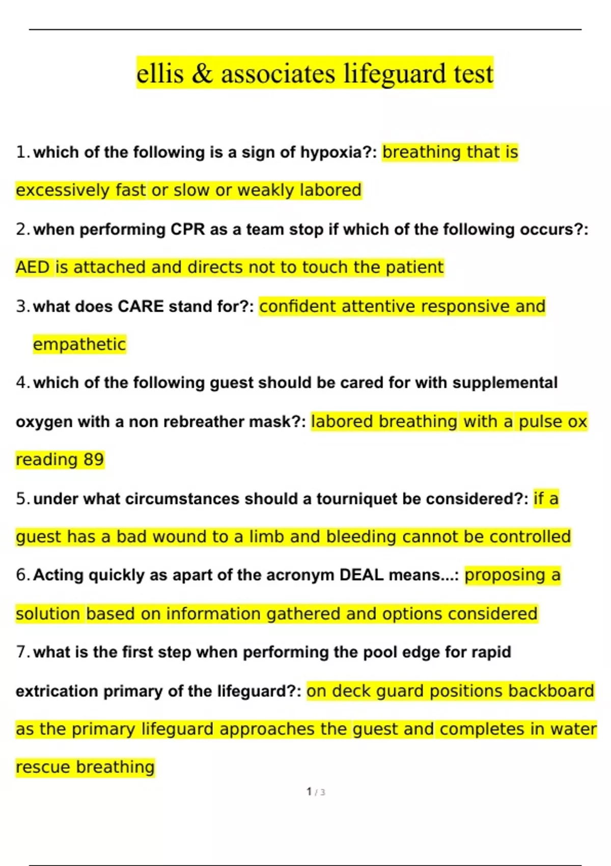 Ellis and associates Lifeguard Test 2026 | Actual Questions and Answers ...