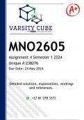 MNO2605 Assignment 4 PORTFOLIIO &lpar;DETAILED ANSWERS&rpar; Semester 1 2024 - DISTINCTION GUARANTEED