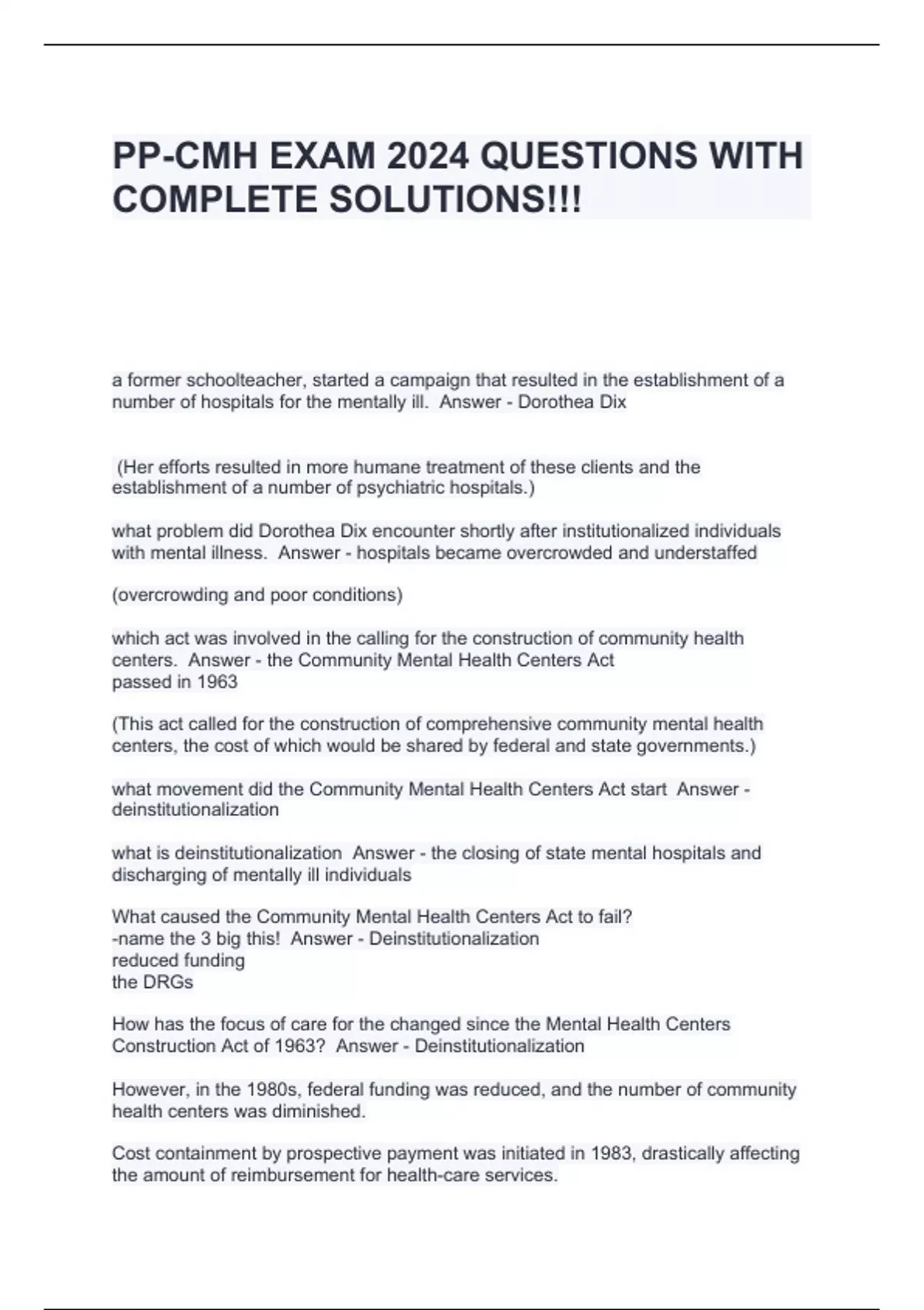PP-CMH EXAM 2024 QUESTIONS WITH COMPLETE SOLUTIONS!!! - PP-CMH - Stuvia US