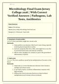 Microbiology Final Exam Jersey College 2026 &vert; With Correct Verified Answers &vert; Pathogens&comma; Lab Tests&comma; Antibiotics