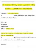 NJ Defensive Driving Course (American Safety Council) - All 4 Modules & Final Exam Questions and Answers (2024 / 2025) (Verified Answers)