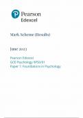 2023 PEARSON EDEXCEL GCE PSYCHOLOGY MARK SCHEME PAPER 1 [9PS0/01: Foundations in Psychology]