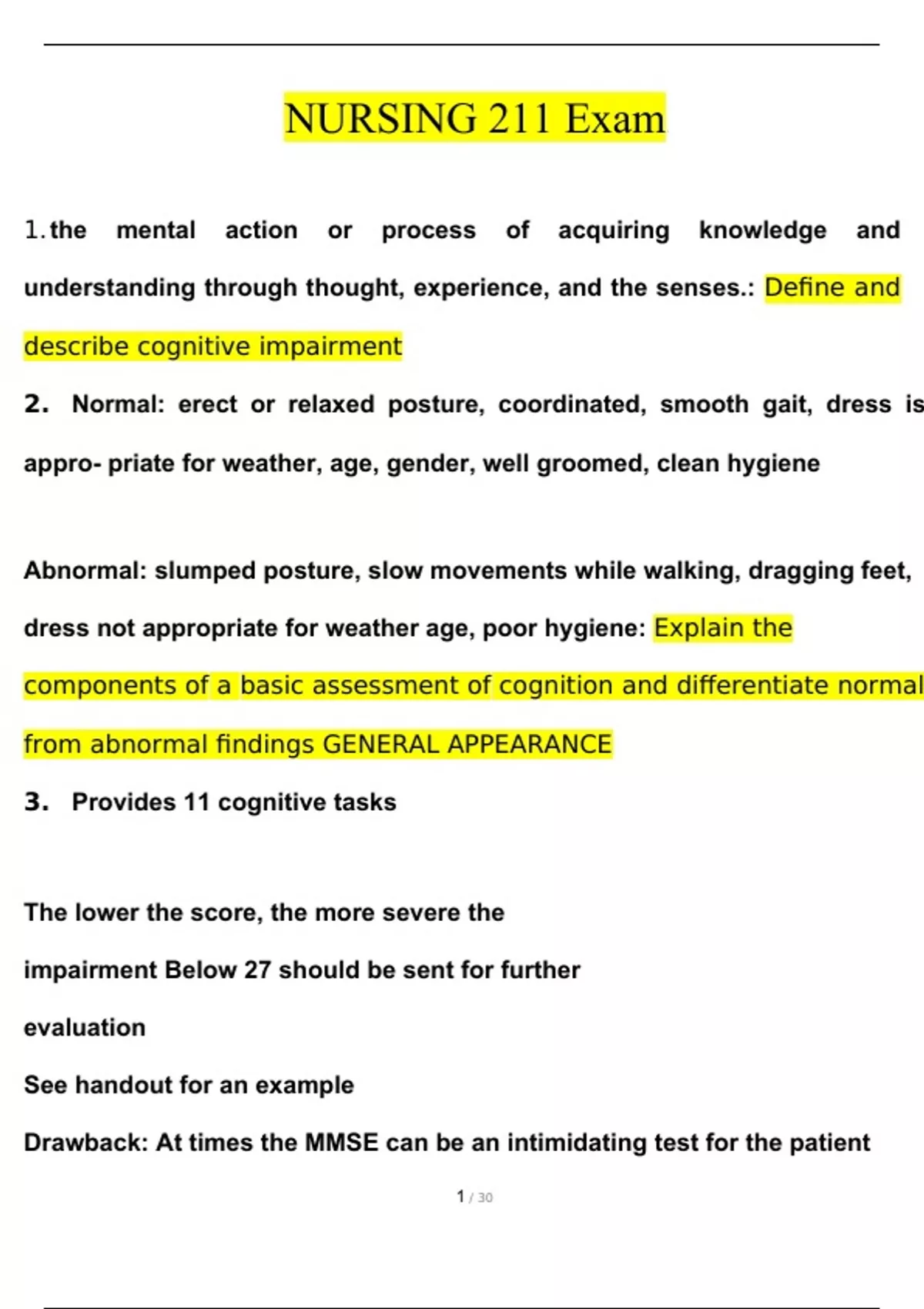 NURSING 211 Exam 3 Health Assessment Exam Questions and Answers (2024 / ...