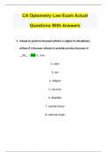 CA Optometry Law Exam Actual Questions With Answers