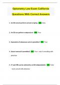 Optometry Law Exam California Questions With Correct Answers
