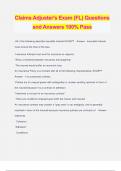 Claims Adjuster's Exam (FL) Questions and Answers 100% Pass