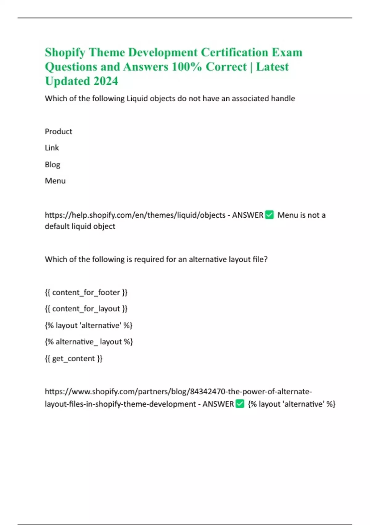 Shopify Theme Development Certification Exam Questions and Answers 100%