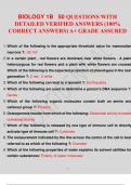 BIOLOGY 1B 50 QUESTIONS WITH DETAILED VERIFIED ANSWERS (100% CORRECT ANSWERS) A+