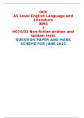 OCR AS Level English Language and Literature (EMC) H074/01 Non-fiction written and spoken texts  QUESTION PAPER AND MARK SCHEME FOR JUNE 2023 