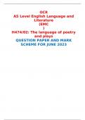 OCR AS Level English Language and Literature (EMC) H474/02: The language of poetry and plays  QUESTION PAPER AND MARK SCHEME FOR JUNE 2023 