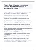 Texas Class A Barber - state board written 6th edition Questions & Answers&lpar;RATED A&rpar;
