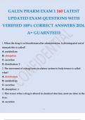 GALEN PHARM EXAM 1 160 LATEST UPDATED EXAM QUESTIONS WITH VERIFIED 100% CORRECT ANSWERS 2024. A+ GUARANTEED.