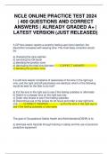 NCLE ONLINE PRACTICE TEST 2024 &vert; 400 QUESTIONS AND CORRECT ANSWERS &vert; ALREADY GRADED A&plus; &vert; LATEST VERSION &lpar;JUST RELEASED&rpar;