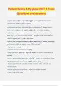 Patient Safety & Hygiene UNIT 3 Exam Questions and Answers