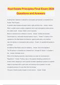 Real Estate Principles Final Exam 2024 Questions and Answers