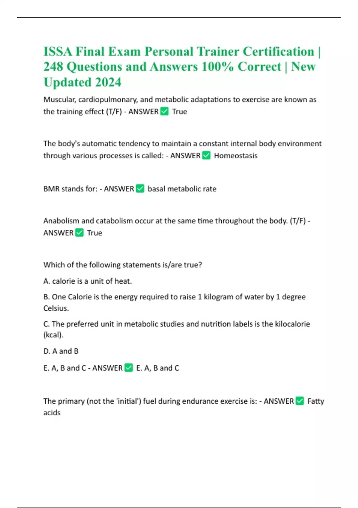 ISSA Final Exam Personal Trainer Certification 248 Questions and