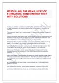HESS'S LAW, BIG MAMA, HEAT OF FORMATION, BOND ENERGY TEST WITH SOLUTIONS