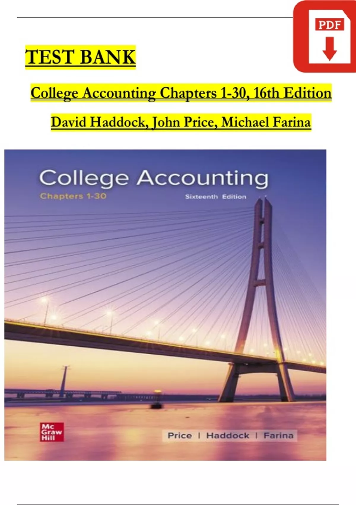 Test Bank For College Accounting Chapters 1 30, 16th Edition by David