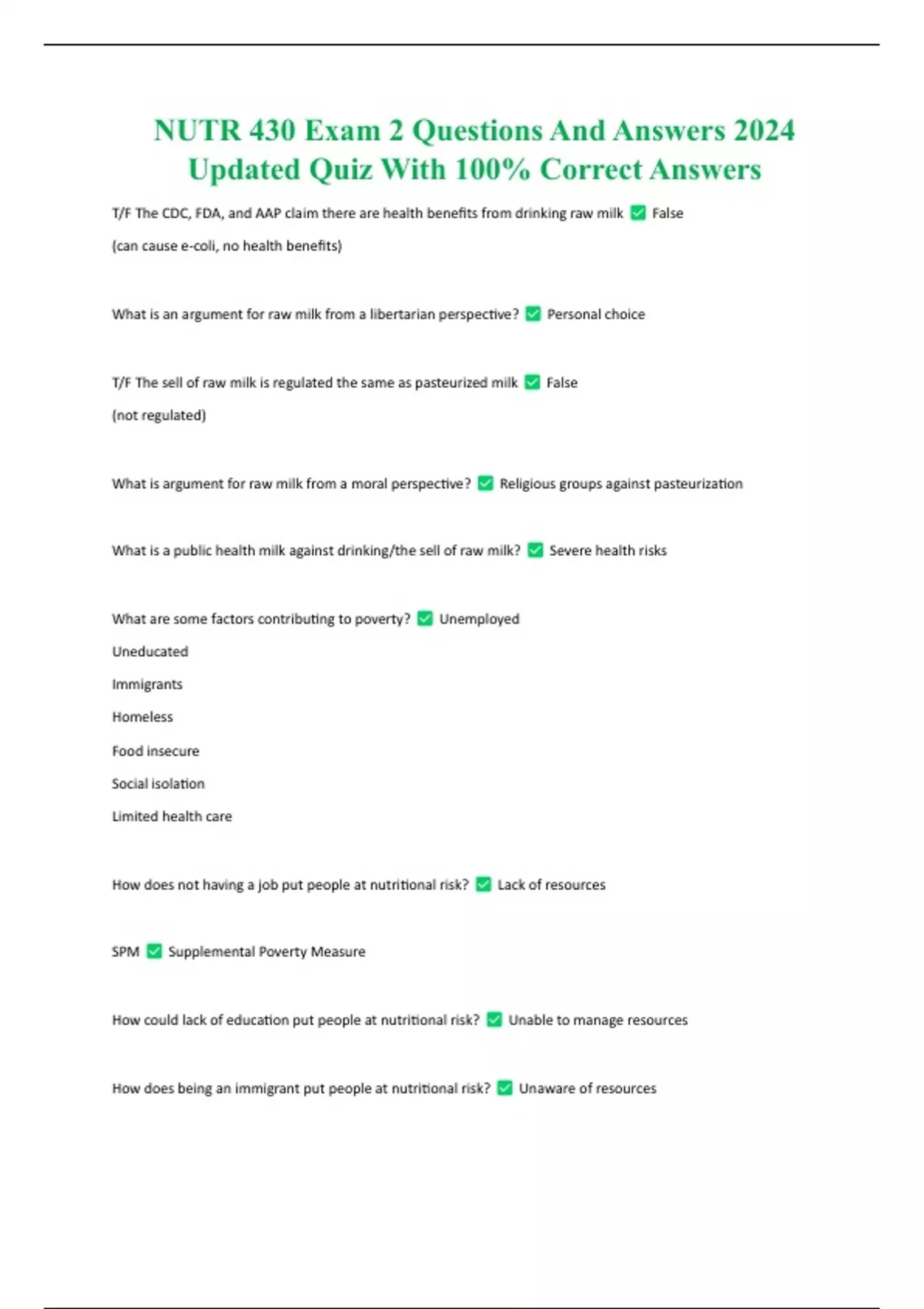 NUTR 430 Exam 2 Questions And Answers 2024 Updated Quiz With 100% ...