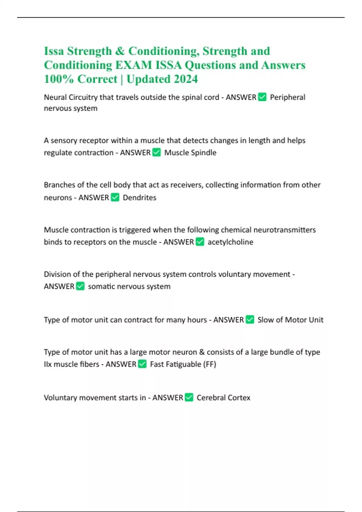 Issa Strength & Conditioning, Strength and Conditioning EXAM ISSA