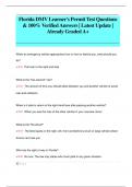 Florida DMV Learner's Permit Test Questions  & 100&percnt; Verified Answers &vert; Latest Update &vert;  Already Graded A&plus; 