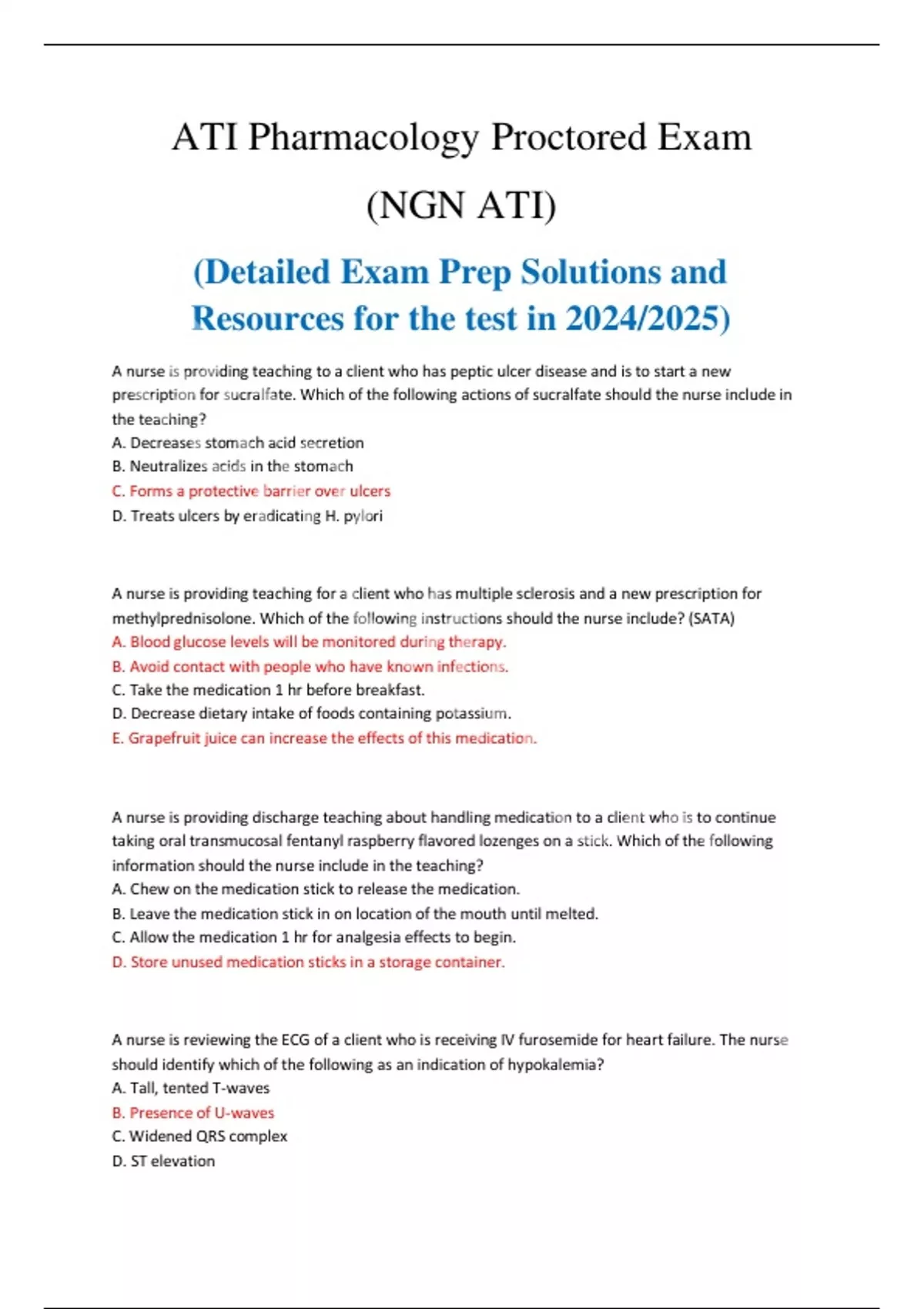 ATI Pharmacology Proctored Exam (NGN ATI) (Detailed Exam Prep Solutions ...