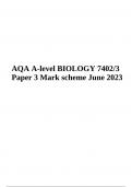 AQA A-level BIOLOGY 7402/3 Paper 3 Mark scheme June 2023