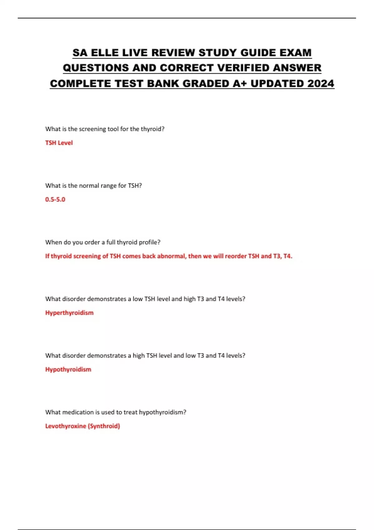 SA ELLE LIVE REVIEW STUDY GUIDE EXAM QUESTIONS AND CORRECT VERIFIED ...
