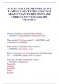 SCALED AGILE FRAMEWORK &lpar;SAFE&rpar;- LEADING SAFE CERTIFICATION 2024  NEWEST EXAM 150 QUESTIONS AND  CORRECT ANSWERS&vert;ALREADY  GRADED A&plus;