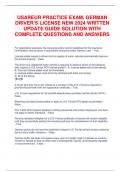 USAREUR PRACTICE EXAM&comma; GERMAN DRIVER&rsquo;S LICENSE NEW 2024 WRITTEN UPDATE GUIDE SOLUTION WITH COMPLETE QUESTIONS AND ANSWERS