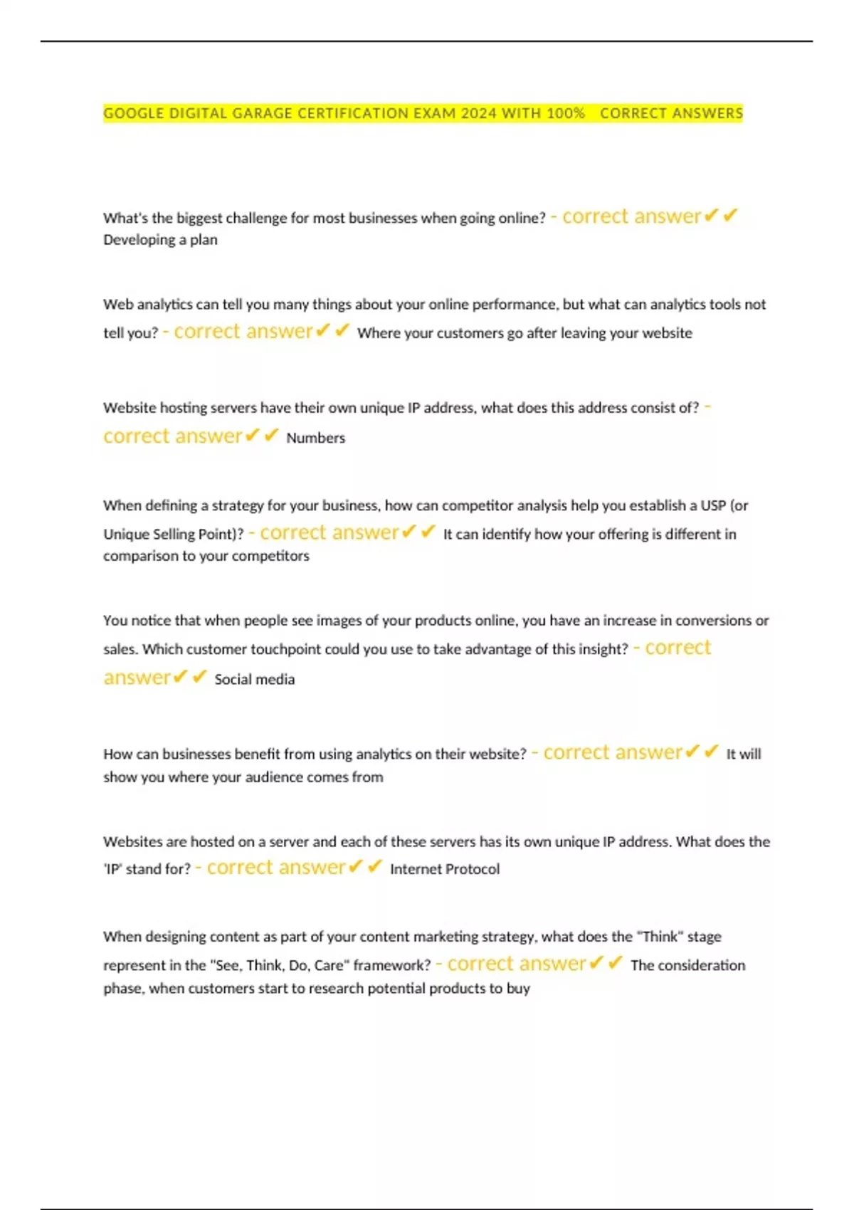 GOOGLE DIGITAL GARAGE CERTIFICATION EXAM 2024 WITH 100 CORRECT ANSWERS