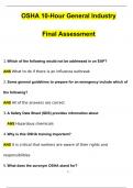 Final Assessment OSHA 10-Hour General Industry 2024 Questions with 100&percnt; Correct Answers &vert; Verified &vert; Latest Update