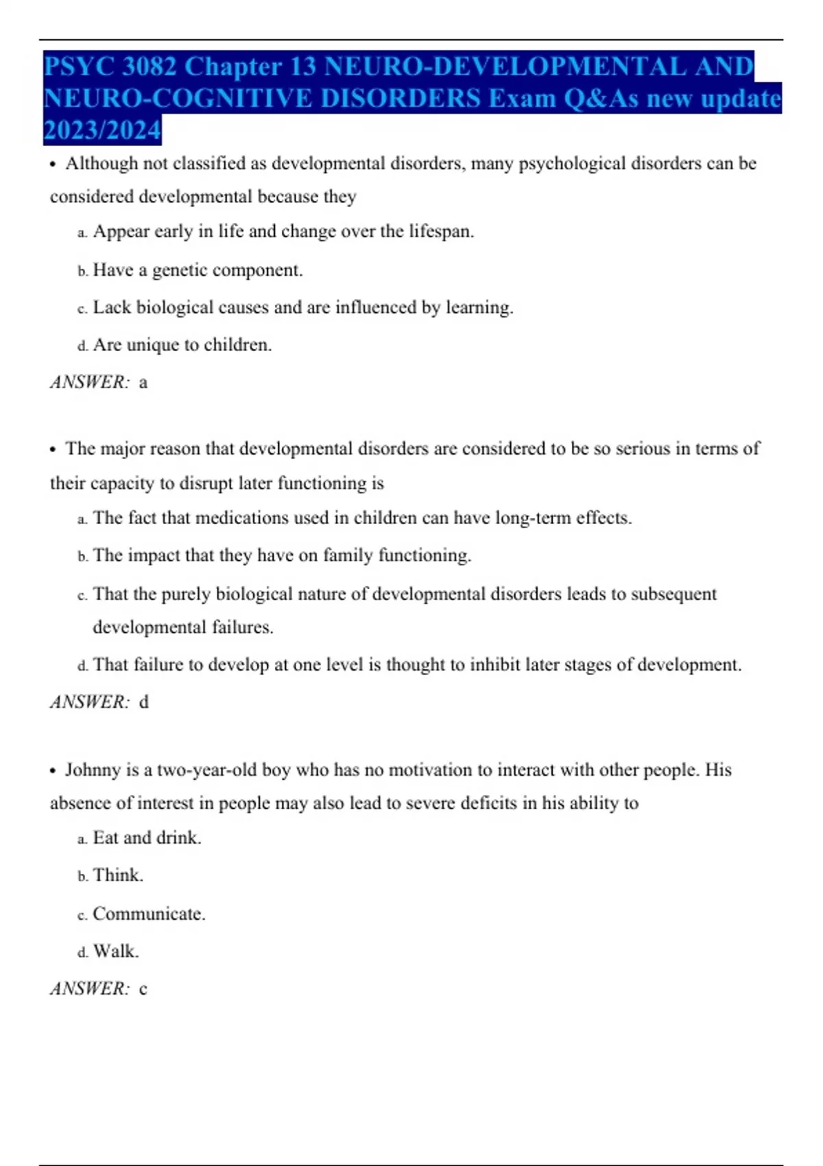 PSYC 3082 Chapter 13 NEURO-DEVELOPMENTAL AND NEURO-COGNITIVE DISORDERS ...