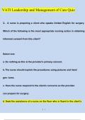 Leadership and Management of Care Quiz VATI Exam Questions and Correct Answers 100&percnt; Complete 2024&sol;2025