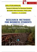 Research Methods For Business Students, 8th Edition Solution Manual by Mark Saunders, Philip Lewis, Complete Chapters 1 - 14, Verified Latest Version 