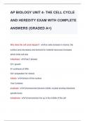 AP BIOLOGY UNIT 4- THE CELL CYCLE  AND HEREDITY EXAM WITH COMPLETE  ANSWERS {GRADED A+} 