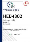 HED4802 Assignment 2 (DETAILED ANSWERS) 2024 - DISTINCTION GUARANTEED