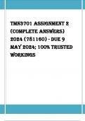 TMN3701 Assignment 2  (COMPLETE ANSWERS)  2024 (781160) - DUE 9  May 2024; 100% TRUSTED  workings
