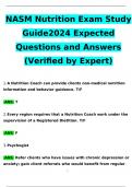 NASM Nutrition Exam2024 Expected Questions and Answers (Verified by Expert)