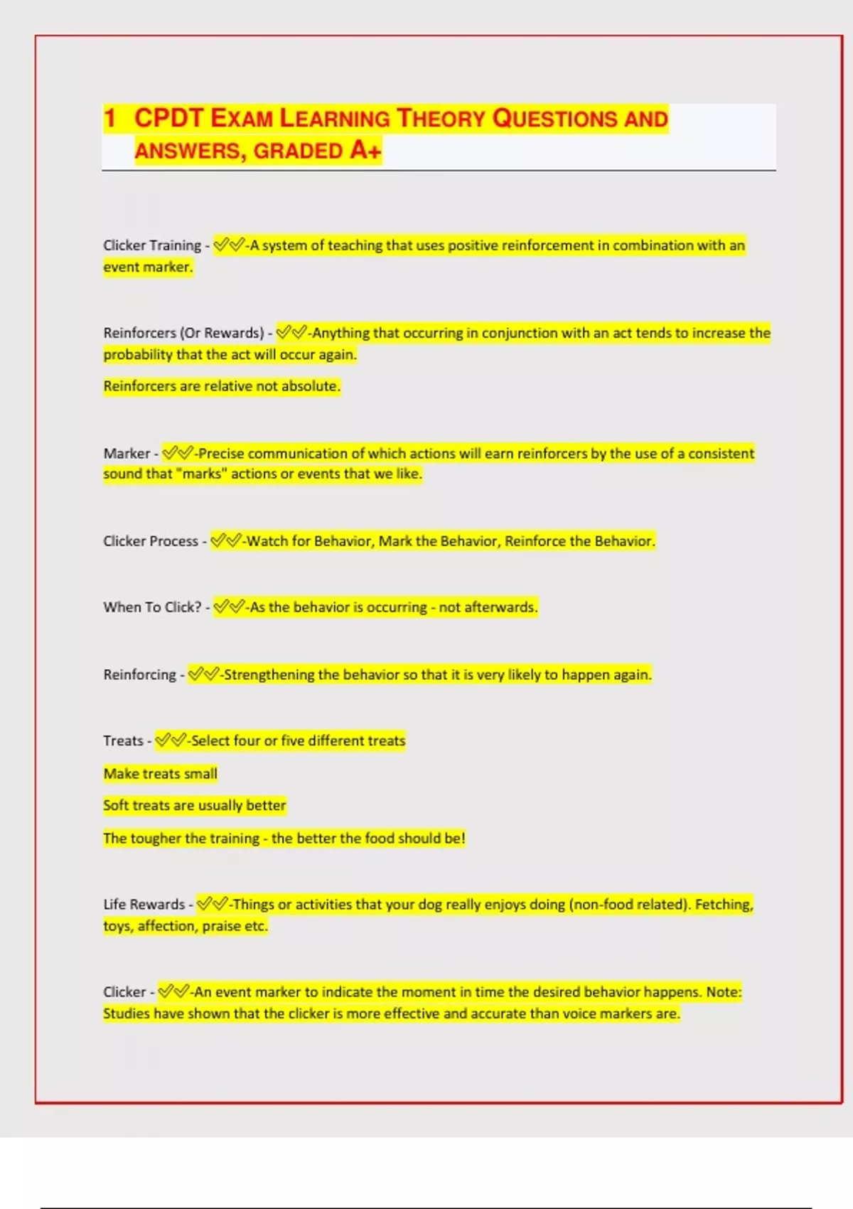 CPDT EXAM LEARNING THEORY QUESTIONS AND ANSWERS, GRADED A+| latest ...