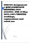 COS1501 Assignment 1 QUIZ (COMPLETE ANSWERS) 2024 (732357) - DUE 10 May 2024 ;100% TRUSTED workings, explanations and soluti ons