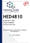 HED4810 Assignment 1 (DETAILED ANSWERS) 2024 - DISTINCTION GUARANTEED 
