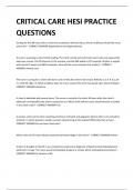 CRITICAL CARE HESI PRACTICE QUESTIONS