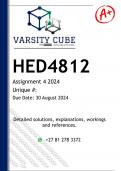 HED4812 Assignment 4 &lpar;DETAILED ANSWERS&rpar; 2024 - DISTINCTION GUARANTEED