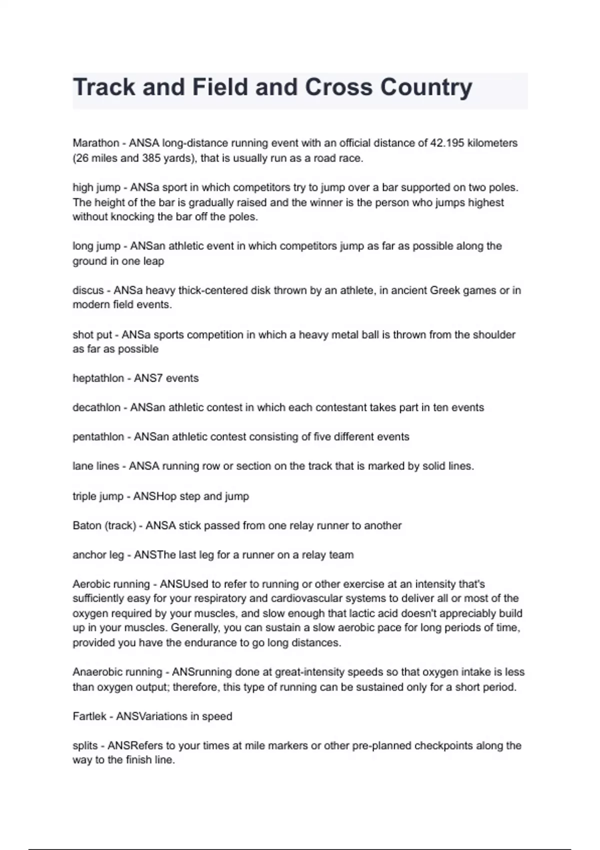 Track and Field and Cross Country questions and answers graded A+ by experts 2024/2025 Track