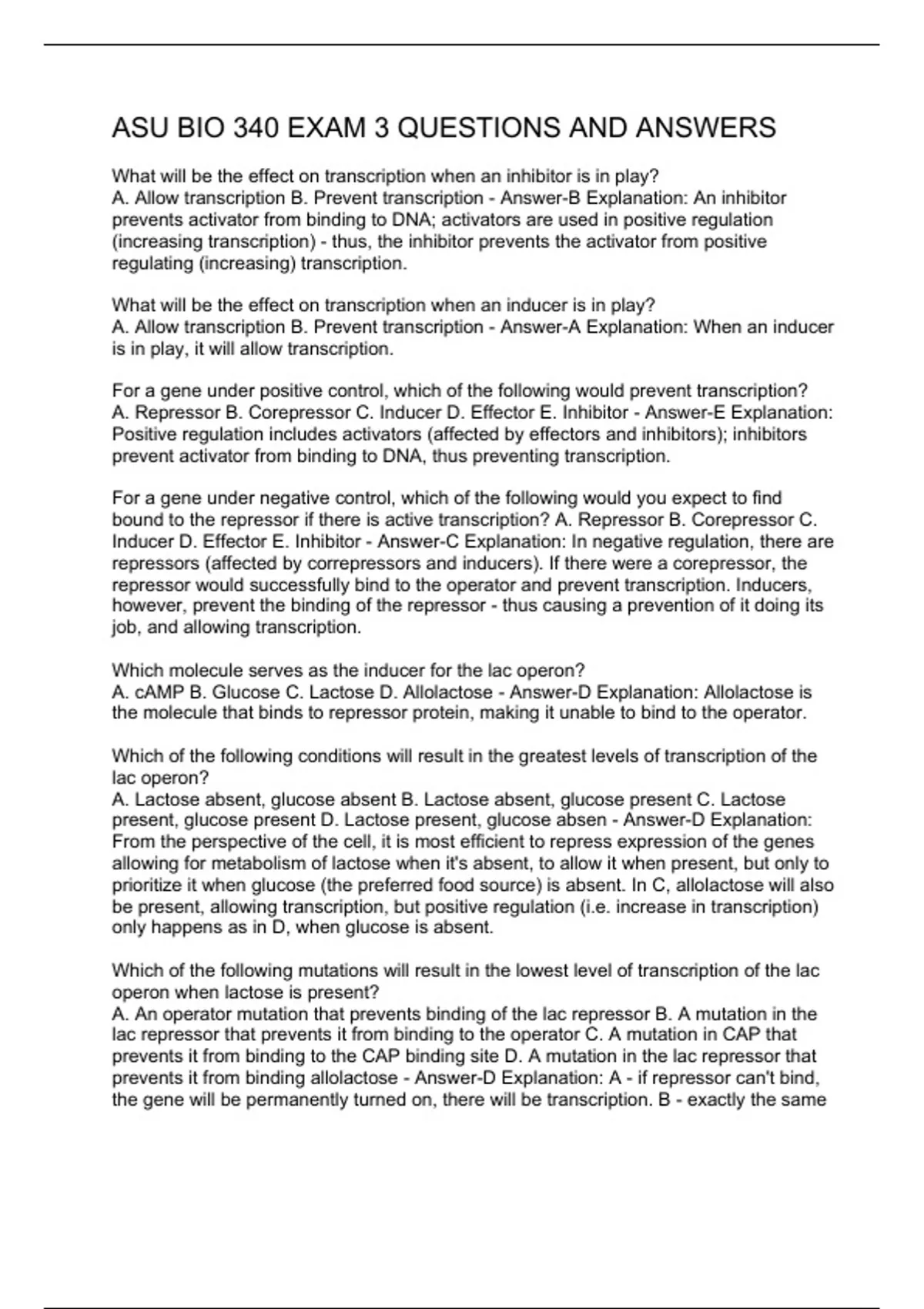 ASU BIO 340 EXAM 3 QUESTIONS AND ANSWERS - ASU BIO 340 - Stuvia US