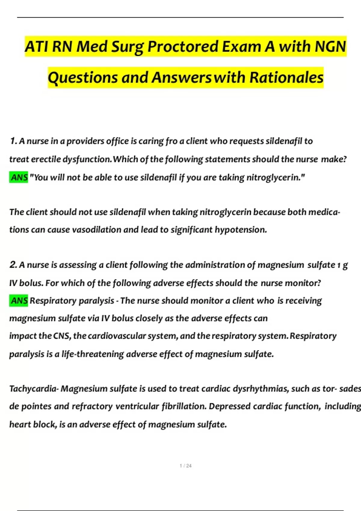 ATI RN Med Surg Proctored Exam A with NGN Questions and Answers 2024 / ...