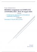 Exam &lpar;elaborations&rpar; HED4812 Assignment 4 &lpar;COMPLETE ANSWERS&rpar; 2024 - DUE 30 August 2024 &bull;&Tab;Course &bull;&Tab;Contemporary Approaches to Educational Leadership &lpar;HED4812&rpar; &bull;&Tab;Institution &bull;&Tab;University Of South Africa &lpar;Unisa&rpar; &bull;&Tab;Book &bull;&Tab;Transformative Leadership and Educatio